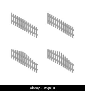 Eine Reihe von isometrischen Spannweiten Holzzaun in verschiedenen Formen. Isoliert auf weißem Hintergrund. Elemente von Gebäude und Landschaftsdesign, Vektor-illustration Stock Vektor