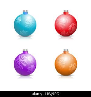 Spielzeug und Dekoration für den Weihnachtsbaum auf einem weißen Hintergrund, Vektor-Illustration. Reihe von Design-Elemente für Grußkarten Neujahr Banner. Stock Vektor