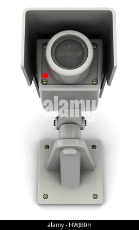 3D Darstellung der Überwachungskamera mit rote Lampe auf weißem Hintergrund