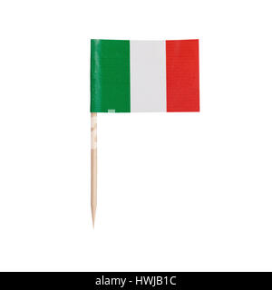 Miniatur-Flagge-Italien. Kleine Papier Zahnstocher italienische Flagge. Isoliert auf weißem Hintergrund Stockfoto