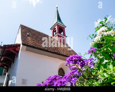 Appenzell, Schweiz - Juli 07, 2015: Appenzell Stadt. Typische alte Häuser und bunt wie üblich aus Holz. Stockfoto