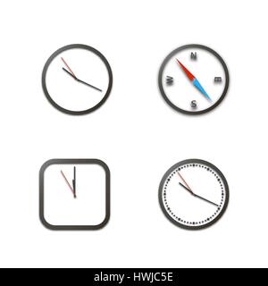 Realistische Symbole Uhr und Kompass isoliert auf weißem Hintergrund, Vektor-Illustration. Stock Vektor