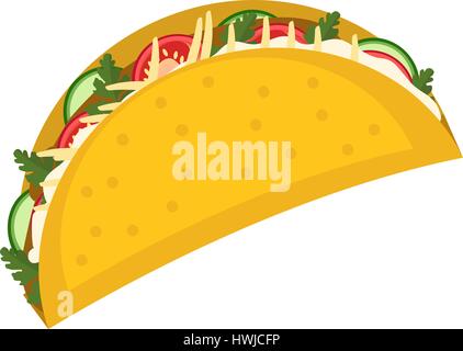 Tacos Symbol flach, isoliert auf weißem Hintergrund Cartoon-Stil. Vektor-Illustration, ClipArt-Grafiken. Traditionelle mexikanische Küche. Stock Vektor