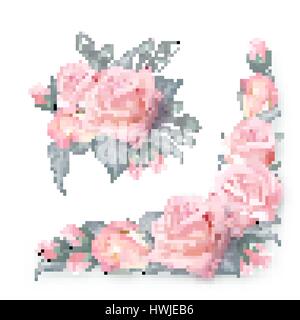 Vektor festgelegt-Bouquets mit Rosen. Qualität Aquarell Nachahmung von zart rosa Rosen. Einsetzbar als Grußkarte, Einladungskarte für Hochzeit, bir Stock Vektor