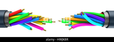 3D Darstellung der Datenkabel Olivenmühle, auf weißem Hintergrund Stockfoto