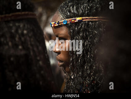Borana Stamm Jungfrau Mädchen während der Gada System Zeremonie in Oromia, Yabelo, Äthiopien Stockfoto