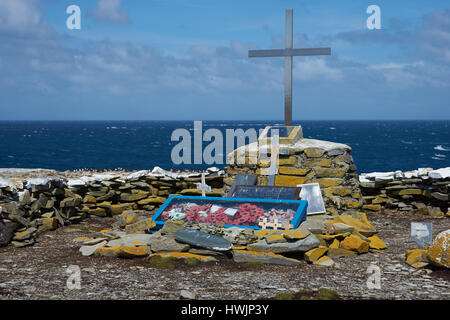 Denkmal für HMS Sheffield, Type 42 Zerstörer, die vor der Küste von Seelöwe-Insel im Falkland-Krieg 1982 sank. Stockfoto