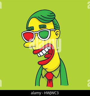 Ein Cartoon Mensch genießt die Aussicht durch die retro, 3D Brille. Stock Vektor