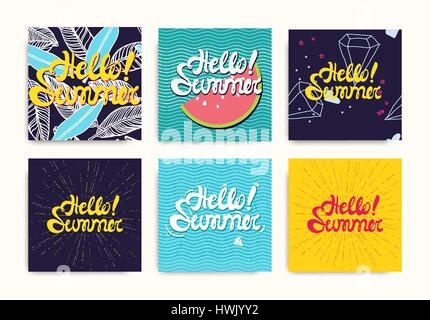 Hallo Sommer Inschrift Poster set Stock Vektor
