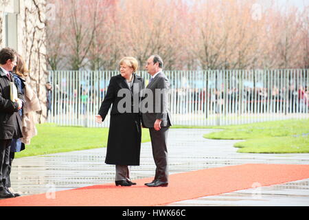 Berlin, Deutschland, 31. März 2015: 17. Deutsch-französische minister Beratung Begegnung mit Präsident Hollande und Bundeskanzlerin Merkel. Stockfoto