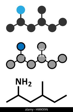 Methylhexanamine (Dimethylamylamin, DMAA) Stimulans Molekül. Stilisierte 2D Renderings und konventionellen Skelettformel. Stock Vektor