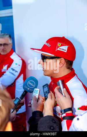 JEREZ DE LA FRONTERA, Spanien – FEB 04: Kimi Räikkönen der Scuderia Ferrari Formel 1 Besuch in den Medien nach der Trainingseinheit am 4. Februar 2015, Stockfoto