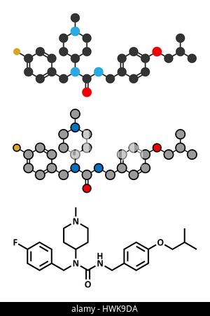 Pimavanserin atypische Antipsychotika Wirkstoffmolekül. Stilisierte 2D Renderings und konventionellen Skelettformel. Stock Vektor