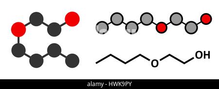 2-Butoxyethanol Molekül. Stilisierte 2D Renderings und konventionellen Skelettformel. Als Lösungsmittel und Tenside verwendet. Stock Vektor