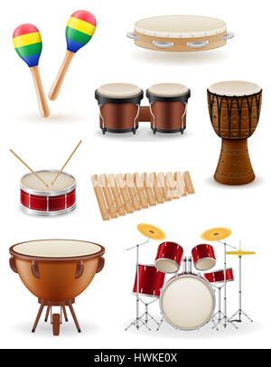 Percussion Musikinstrumente stellen Icons stock Illustration isoliert auf weißem Hintergrund Stockfoto