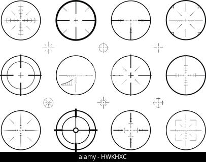 Ziel, Scharfschützen Visierung der Symbole. Jagd, Zielfernrohr, Fadenkreuz-Symbol. Vektor-illustration Stock Vektor