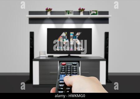 TV ultra HD. 4K Auflösung Fernsehtechnik. Fernsehen Sie im Heimkino. Stockfoto