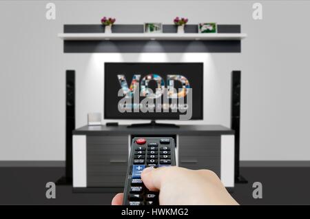 Als Video on Demand VOD-Dienst im TV. Watching TV Heimkino tv HD-Konzept Stockfoto
