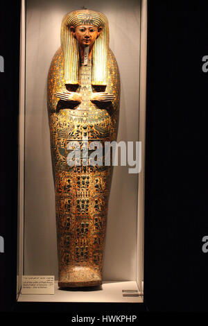 Sargdeckel von Padi Amun angezeigt bei der Mumifizierung Museum in Luxor Stockfoto