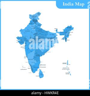 Die detaillierte Karte von Indien mit Regionen und Sri Lanka Stock Vektor