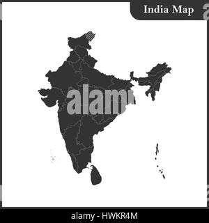 Die detaillierte Karte von Indien mit Regionen und Sri Lanka Stock Vektor