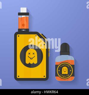 Symbol für Vape Gerät mit Ghost Silhouette. Elektronische Zigarette mit e-Liquid Flasche. Vektor-dampfen-Symbol. Box mod mit reparierten Tank Zerstäuber, cl Stock Vektor