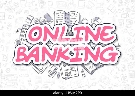 Online-Banking - Cartoon Magenta Wort. Business-Konzept. Stockfoto