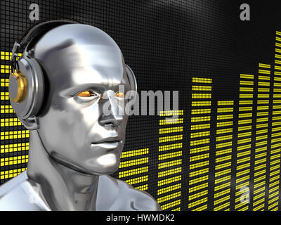 abstrakt 3d Illustration von Deejay über Audiospektrum Hintergrund Stockfoto
