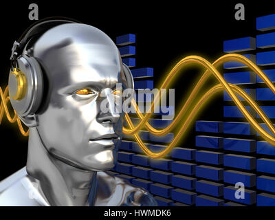 abstrakt 3d Illustration von Deejay über Schallwellen Hintergrund Stockfoto