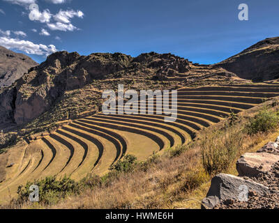 Pisac, Peru - 19. Mai 2016: Ruinen von Pisac in Perus Heiliges Tal Stockfoto