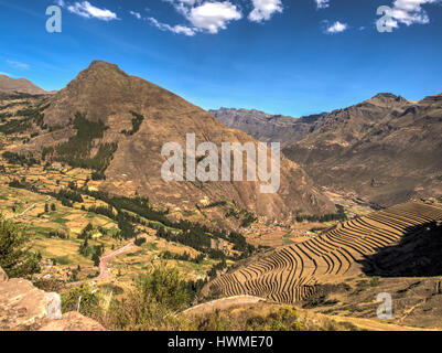 Pisac, Peru - 19. Mai 2016: Ruinen von Pisac in Perus Heiliges Tal Stockfoto