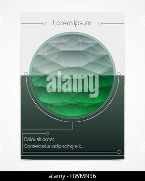Einbandentwurf mit polygonalen Kreis. Horizontlinie in einem runden Rahmen. Rasen oder Lichtung. Geometrischen Stil. Es kann als Buch, Broschüre, Plakat, Broschüre verwendet werden. Stock Vektor