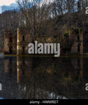 Die ertrunkenen und überwucherten Ruinen des Schloss Grandval, Occitanie, Frankreich. Stockfoto