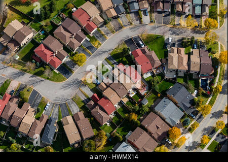 Eine Luftaufnahme einer Wohn Unterteilung in der Greater Toronto Area, GTA. Stockfoto