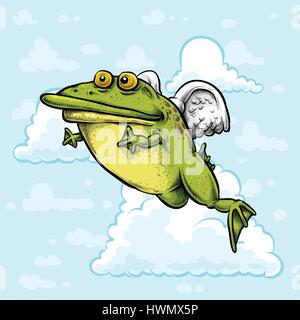 Eine Karikatur von einem Frosch Engel, fliegen in den Himmel. Stock Vektor