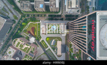 Luftaufnahme des Tech-Bereich in Shenzhen, China, in der Nähe des Büros von Vanke, Mindray, Skyworth und DJI Stockfoto