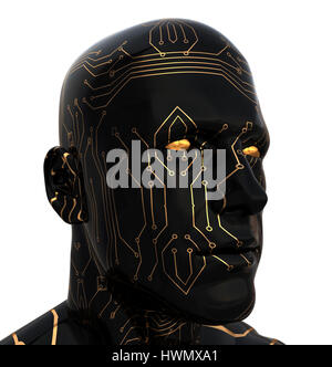 abstrakt 3d Illustration der Cyborg Kopf auf weißem Hintergrund Stockfoto