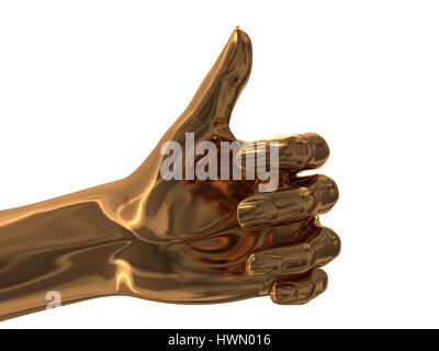 abstrakt 3d Illustration der golden Hand mit Daumen Geste Stockfoto