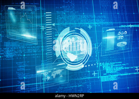 Blue Matrix und Codes gegen Technologie 3d Schnittstelle Stockfoto