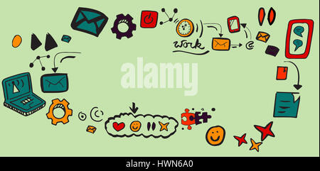 Zusammengesetztes Bild der social-Media-Symbole vor grünem Hintergrund Stockfoto