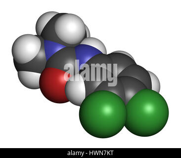 Diuron (DCMU) Herbizid-Molekül. 3D-Rendering. Atome sind als Kugeln mit konventionellen Farbcodierung vertreten: Wasserstoff (weiß), Kohlenstoff (grau), Nitr Stockfoto