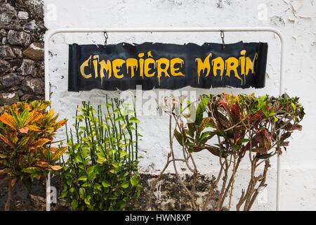 Frankreich, La Réunion, Weltkulturerbe von UNESCO, St-Paul, Strandpromenade Cimetière Marin, Friedhof Zeichen Stockfoto