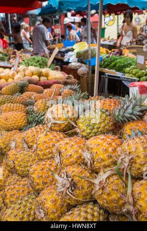 Frankreich, La Réunion, Weltkulturerbe von UNESCO, St-Paul, Strandpromenade Markt, Ananas Stockfoto