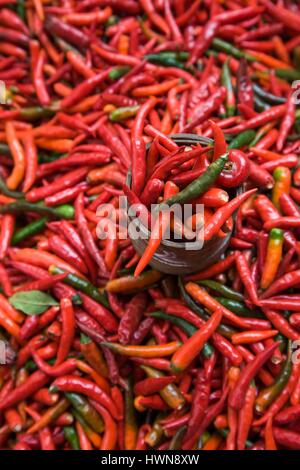 Frankreich, La Réunion, als Weltkulturerbe der UNESCO, St-Paul, Strandpromenade Markt aufgeführt, chili peppers Stockfoto