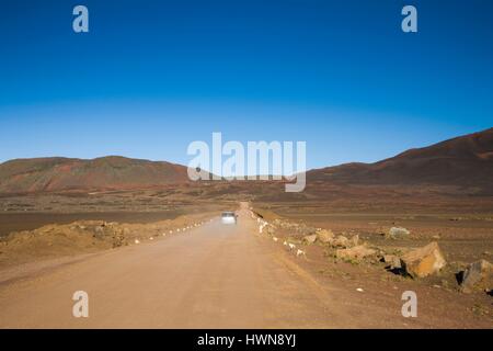 Frankreich, La Réunion, Weltkulturerbe von UNESCO, Bourg-Murat, Plaine des Sables, Asche schlicht Weg zum Vulkan Piton De La Fournaise Stockfoto