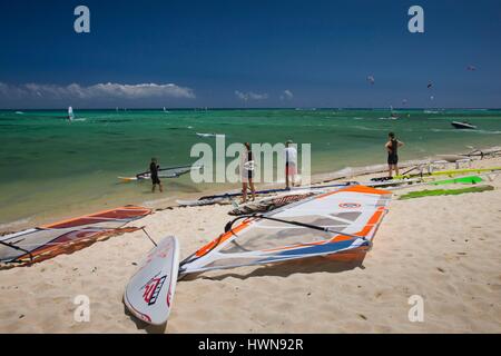 Mauritius, westlichen Mauritius, Le Morne Halbinsel, Windsurfer Stockfoto