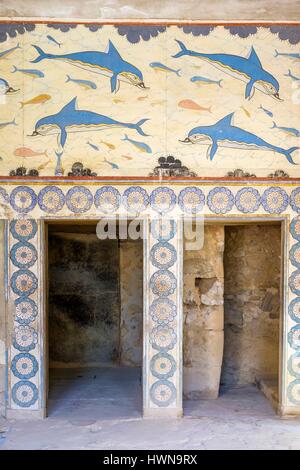 Griechenland, Kreta, Heraklion, die minoischen Ausgrabungen von Knossos, Delphine Fresko in der Queen-Zimmer Stockfoto