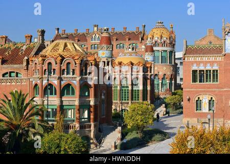 Spanien, Katalonien, Barcelona, El Guinardo District Hospital de la Santa Creu i de Sant Pau als Weltkulturerbe der UNESCO, mit modernistischen Stil vom Architekten Domenech i Montaner Stockfoto