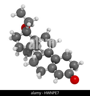 Tetrahydrogestrinone (THG) anabole Steroid-Molekül. 3D-Rendering. Atome sind als Kugeln mit konventionellen Farbcodierung vertreten: Wasserstoff (weiß), Stockfoto