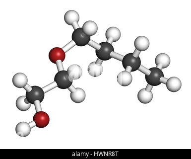 2-Butoxyethanol Molekül. Als Lösungsmittel und Tenside verwendet. 3D-Rendering. Atome sind als Kugeln mit konventionellen Farbcodierung vertreten: Wasserstoff (Whi Stockfoto